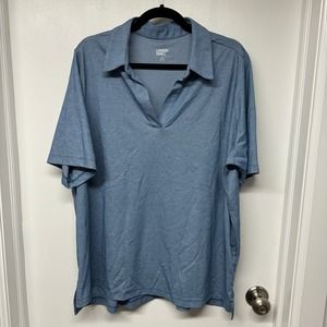 Lands End Womens Light Blue Dry Fit V Neck Polo Shirt Plus Size 2X 20W-22W